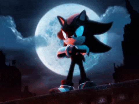 Shadow the hedgehog gif. The gif features Shadow the hedgehog disappearing from view in front of a moon.